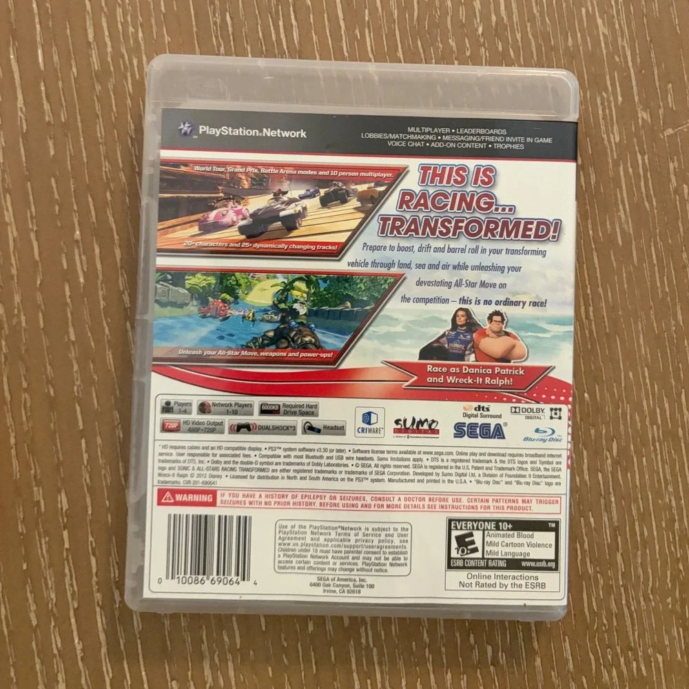 Sonic & All-Stars Racing Transformed PS3 PlayStation 3 Sega Game 2012 Complete
